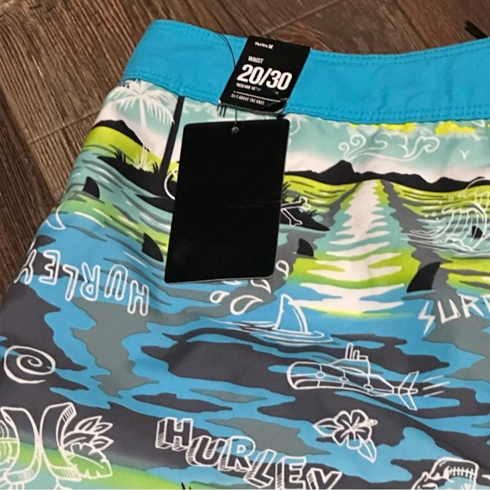 Hurley blue lazer tropical board shorts Swim trunks size 20 /30